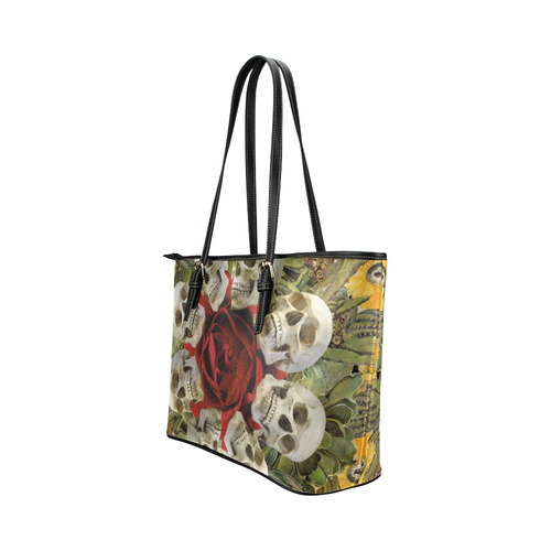 Western skulls Leather Tote Bag/Small (Model 1651)