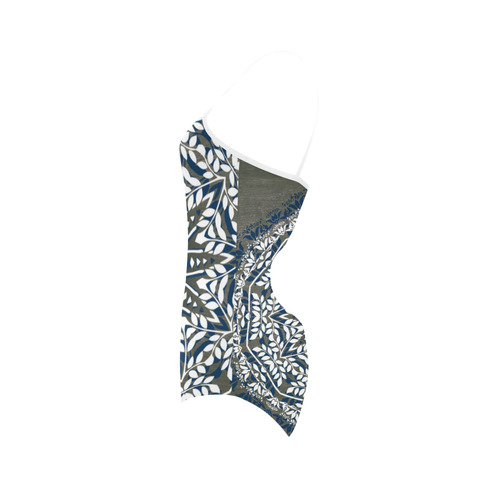 Blue, grey and white mandala Strap Swimsuit ( Model S05)