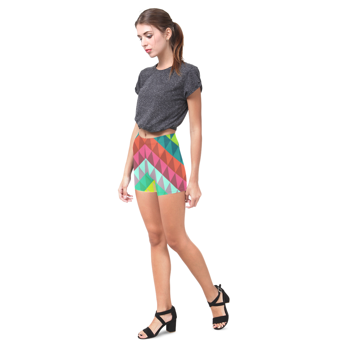 Cool Colorful Geometric Abstract Pattern Briseis Skinny Shorts (Model L04)