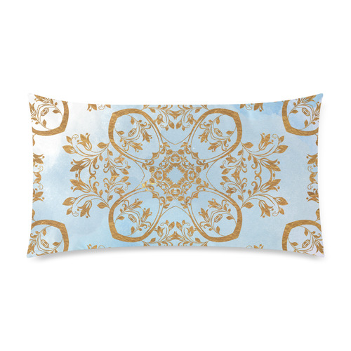 Gold and blue flourish ornament mandala Rectangle Pillow Case 20"x36"(Twin Sides)