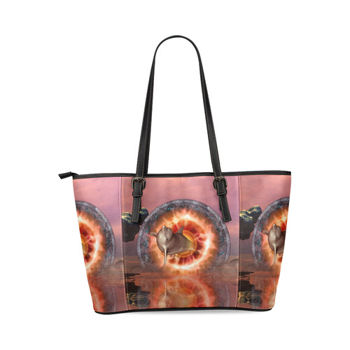 Dolphin jumping by a gate Leather Tote Bag/Large (Model 1640)