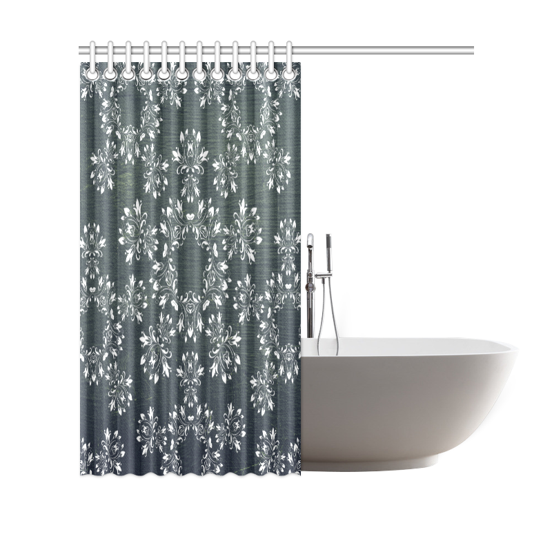White and gray Flourish ornament mandala design Shower Curtain 69"x70"