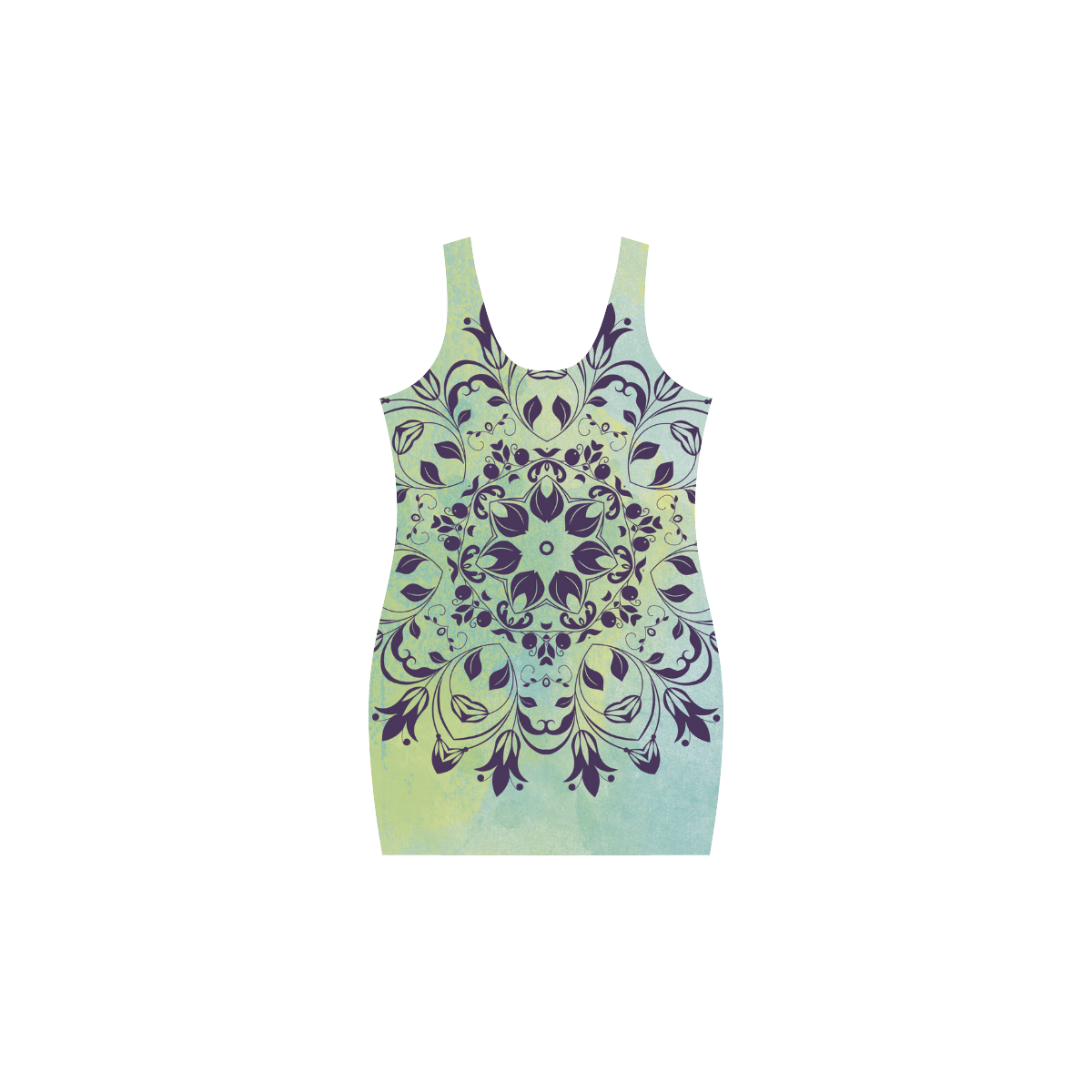 Flourish purple and blue watercolor mandala Medea Vest Dress (Model D06)