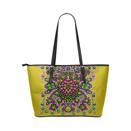 Fantasy flower peacock Mermaid with  pop art Leather Tote Bag/Small (Model 1651)