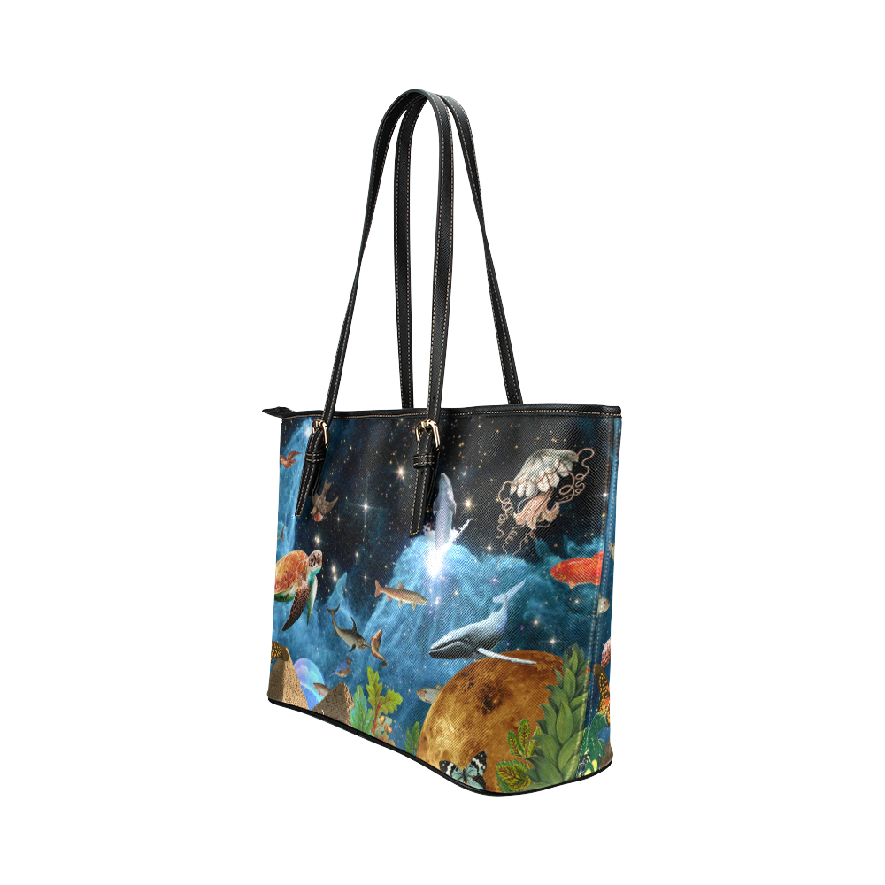 collage_heaven and Earth_ gloria sanchez1 Leather Tote Bag/Large (Model 1651)