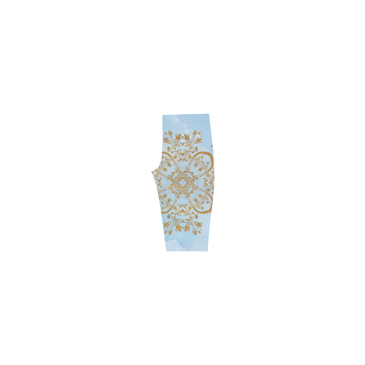 Gold and blue flourish ornament mandala Hestia Cropped Leggings (Model L03)