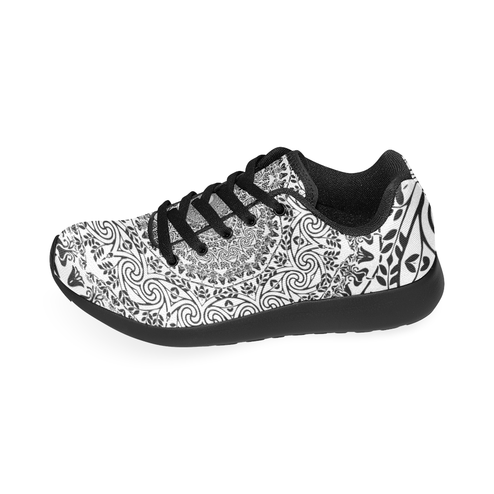 Deep black and white  mandala Women’s Running Shoes (Model 020)
