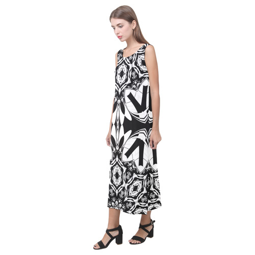 Half black and white Mandala Phaedra Sleeveless Open Fork Long Dress (Model D08)