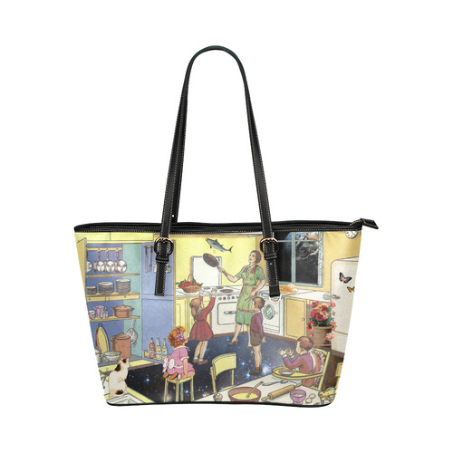 The dinner is ready Leather Tote Bag/Large (Model 1651)