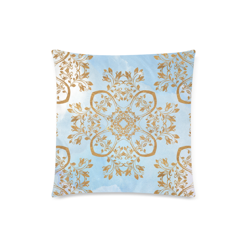 Gold and blue flourish ornament mandala Custom Zippered Pillow Case 18"x18"(Twin Sides)