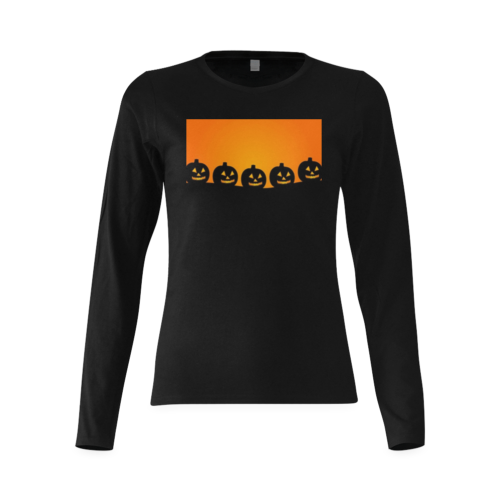 Halloween Jack-o-Lanterns Pumpkins Sunny Women's T-shirt (long-sleeve) (Model T07)