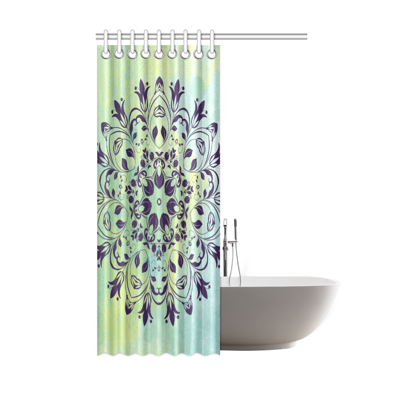 Flourish purple and blue watercolor mandala Shower Curtain 48"x72"