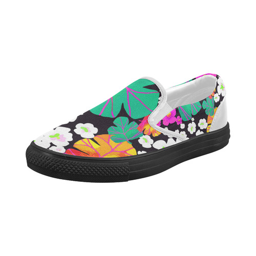 Japanese Colorful Floral Pattern Women's Slip-on Canvas Shoes (Model 019)