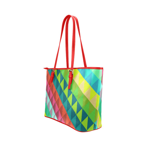 Cool Colorful Geometric Abstract Pattern Leather Tote Bag/Large (Model 1651)