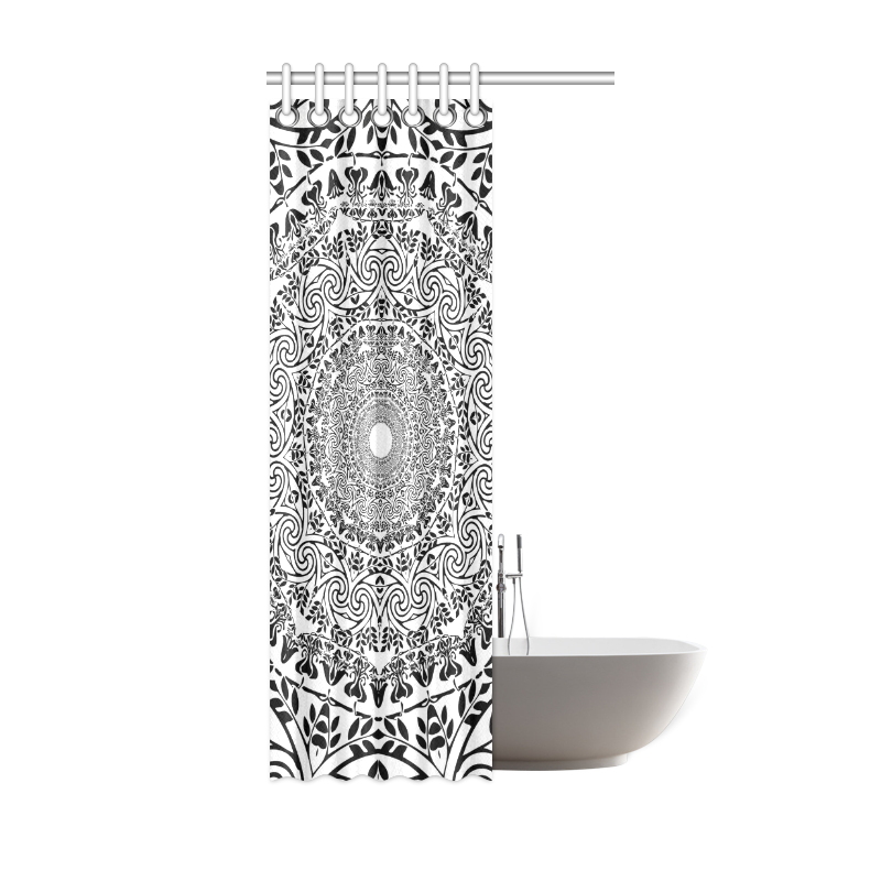 Deep black and white  mandala Shower Curtain 36"x72"