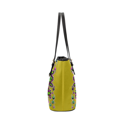 Fantasy flower peacock Mermaid with  pop art Leather Tote Bag/Small (Model 1651)