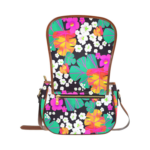 Japanese Colorful Floral Pattern Saddle Bag/Large (Model 1649)