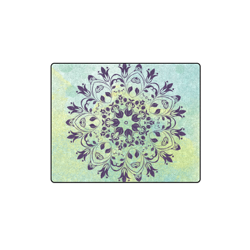 Flourish purple and blue watercolor mandala Blanket 40"x50"