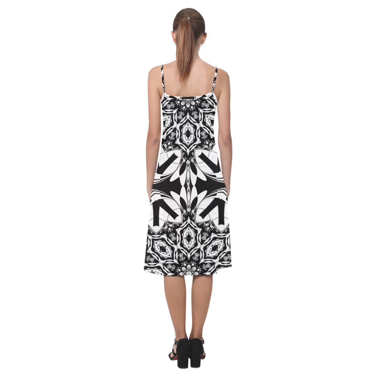 Half black and white Mandala Alcestis Slip Dress (Model D05)