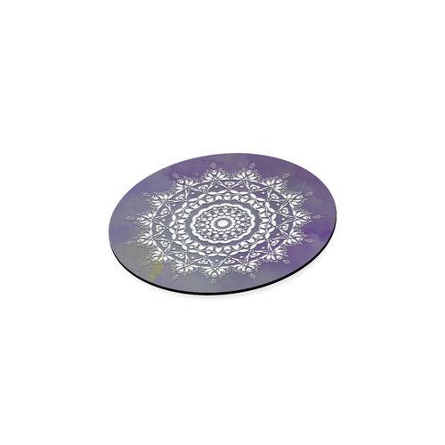 Floral watercolor Violet and white mandala Round Coaster