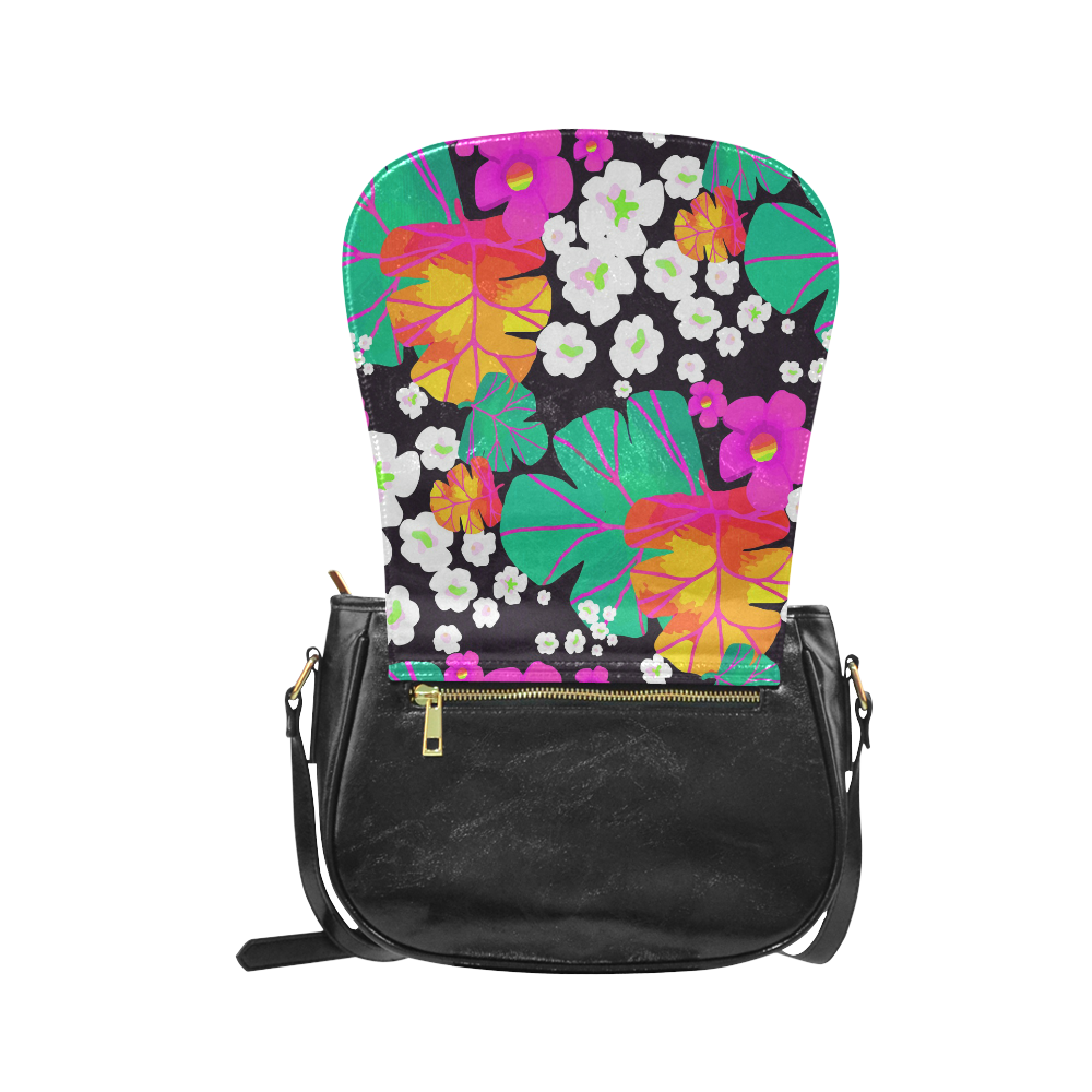 Japanese Colorful Floral Pattern Classic Saddle Bag/Small (Model 1648)