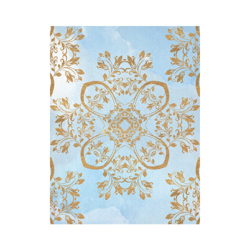 Gold and blue flourish ornament mandala Cotton Linen Wall Tapestry 60"x 80"