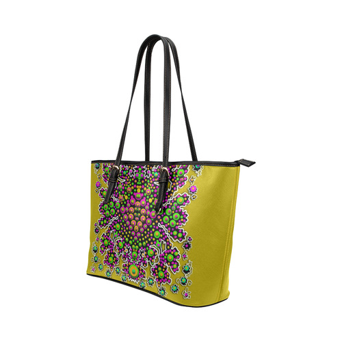Fantasy flower peacock Mermaid with  pop art Leather Tote Bag/Small (Model 1651)