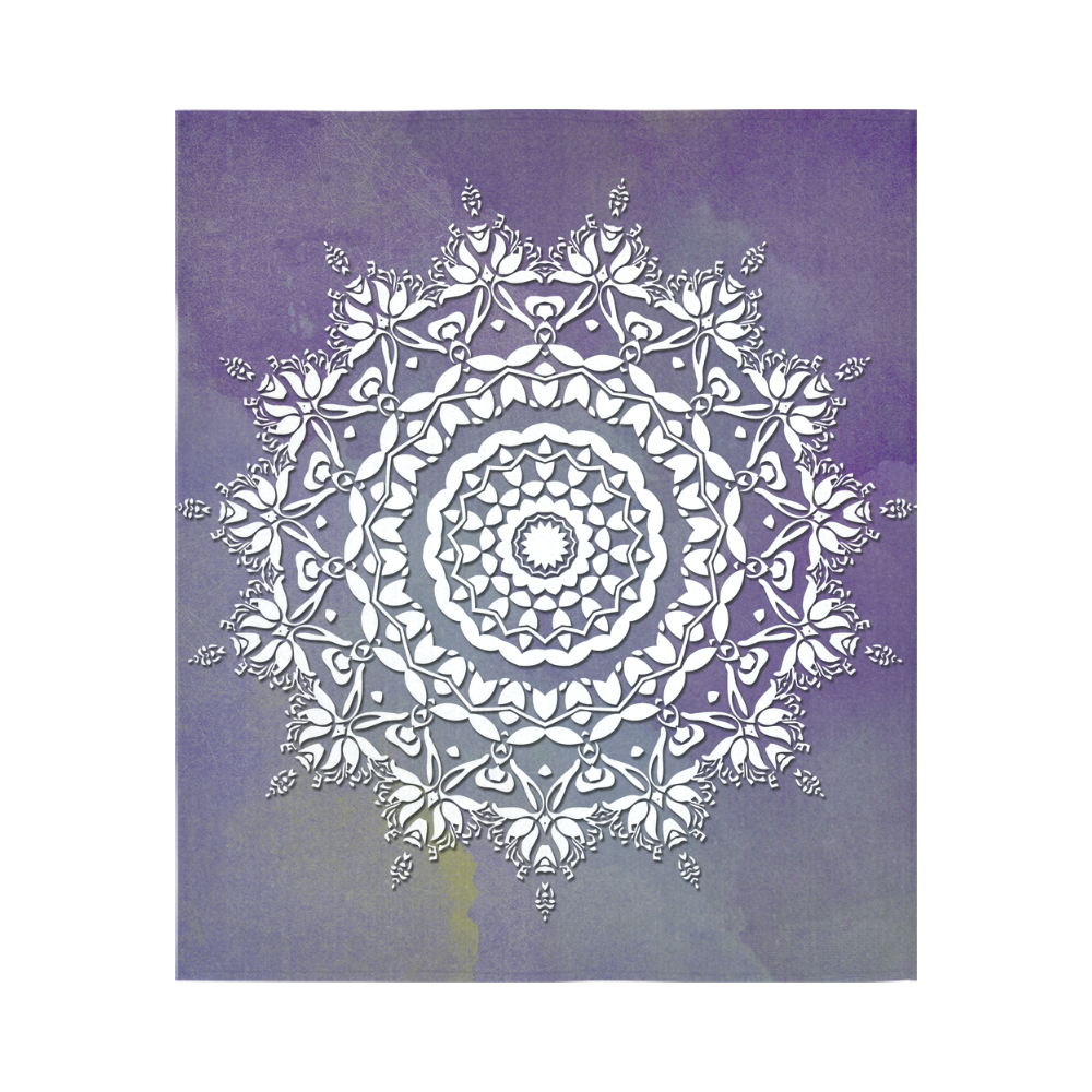 Floral watercolor Violet and white mandala Cotton Linen Wall Tapestry 51"x 60"