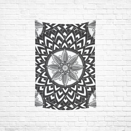 Black and white mandala Cotton Linen Wall Tapestry 40"x 60"