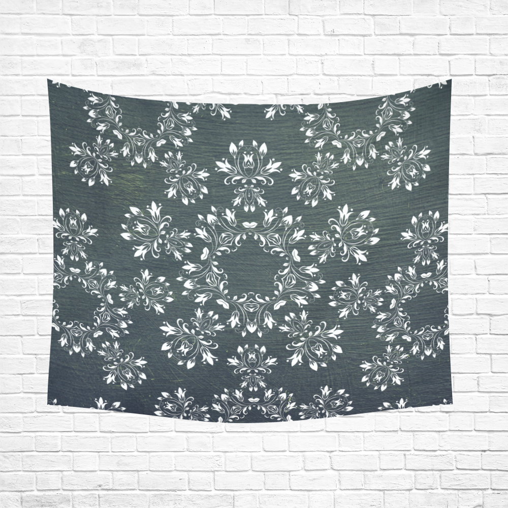 White and gray Flourish ornament mandala design Cotton Linen Wall Tapestry 60"x 51"