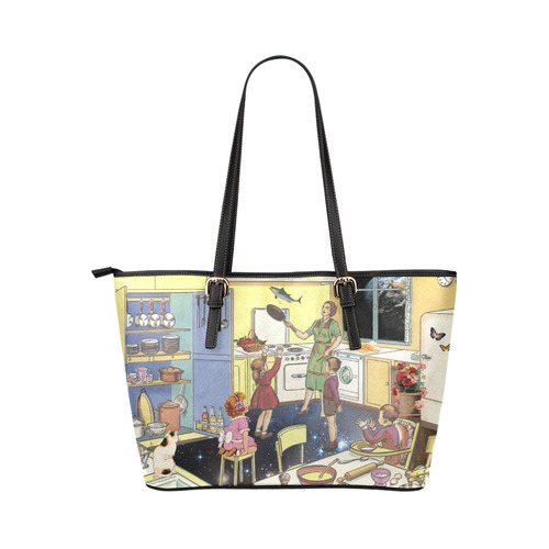 The dinner is ready Leather Tote Bag/Large (Model 1651)