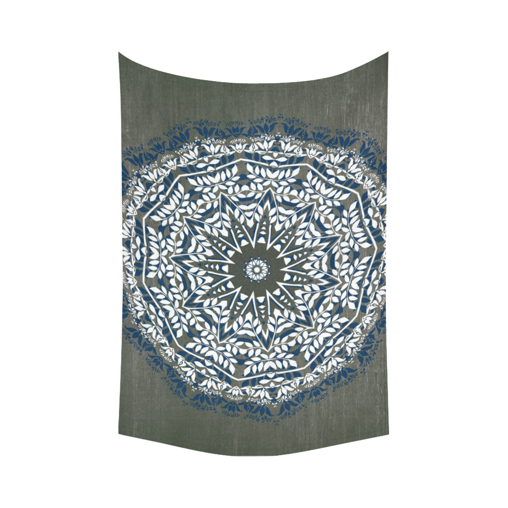 Blue, grey and white mandala Cotton Linen Wall Tapestry 90"x 60"