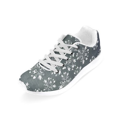 White and gray Flourish ornament mandala design Women’s Running Shoes (Model 020)