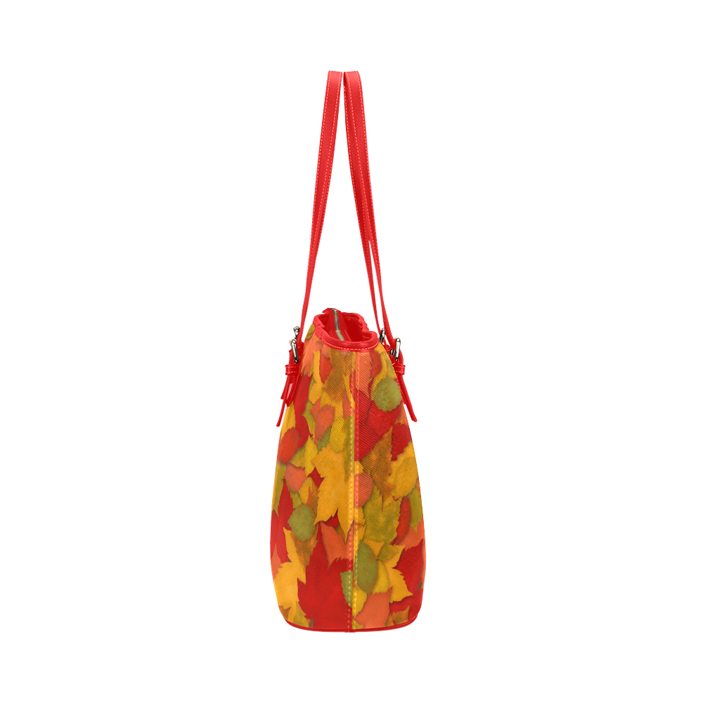 Abstract Autumn Leaf Pattern by ArtformDesigns Leather Tote Bag/Large (Model 1651)