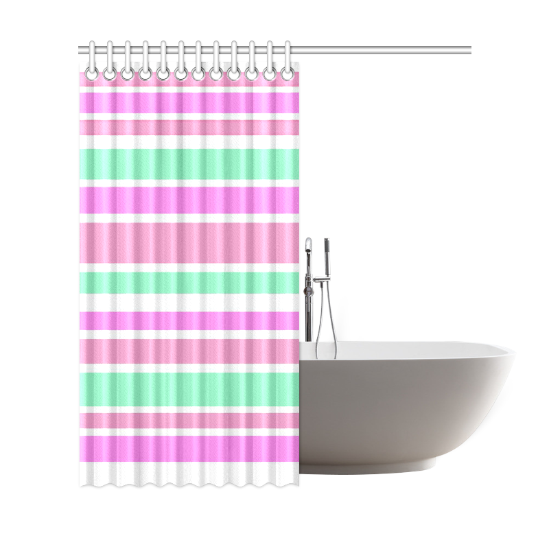 Pink Green Stripes Pattern Shower Curtain 69"x72"