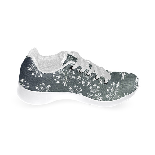 White and gray Flourish ornament mandala design Women’s Running Shoes (Model 020)