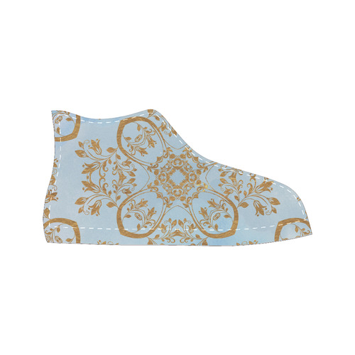 Gold and blue flourish ornament mandala Women's Classic High Top Canvas Shoes (Model 017)