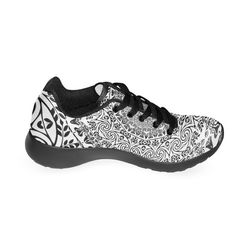 Deep black and white  mandala Men’s Running Shoes (Model 020)