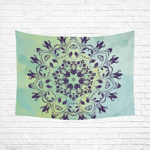 Flourish purple and blue watercolor mandala Cotton Linen Wall Tapestry 80"x 60"