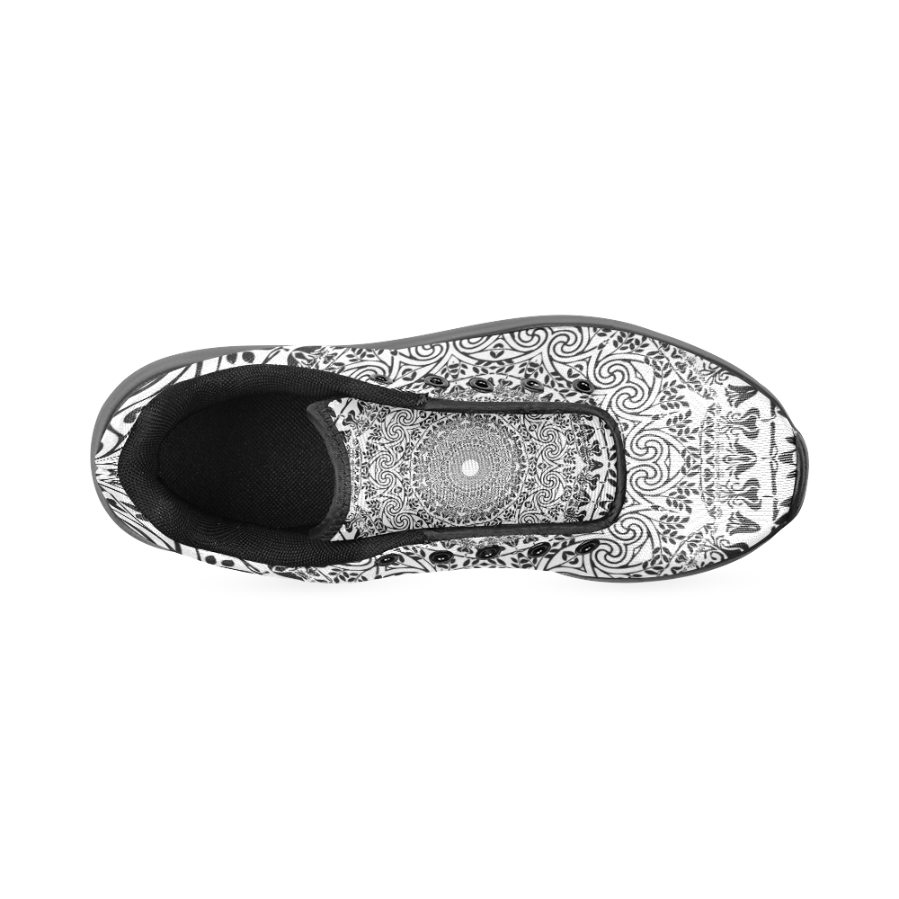 Deep black and white  mandala Men’s Running Shoes (Model 020)