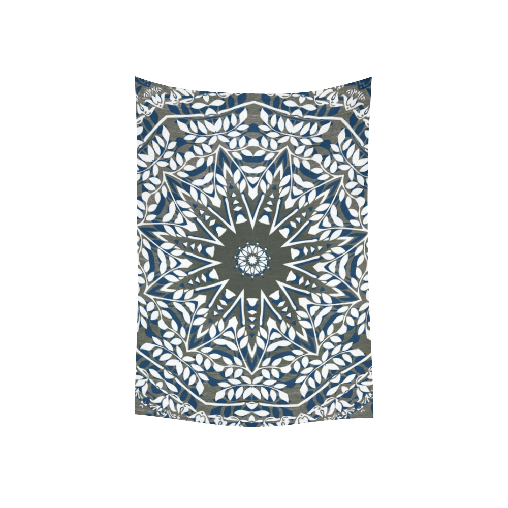 Blue, grey and white mandala Cotton Linen Wall Tapestry 40"x 60"