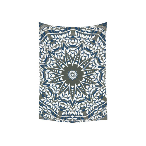 Blue, grey and white mandala Cotton Linen Wall Tapestry 40"x 60"
