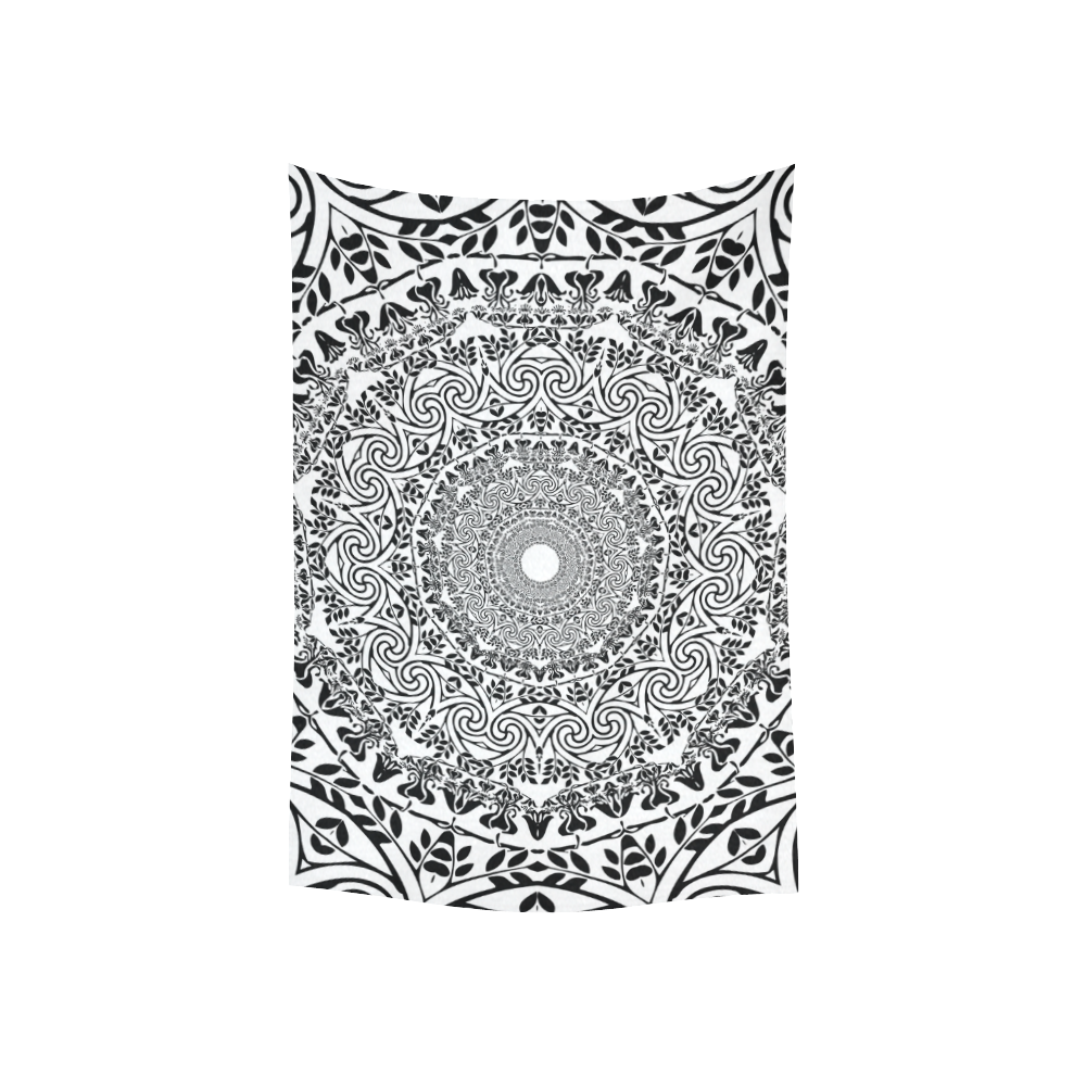 Deep black and white  mandala Cotton Linen Wall Tapestry 40"x 60"