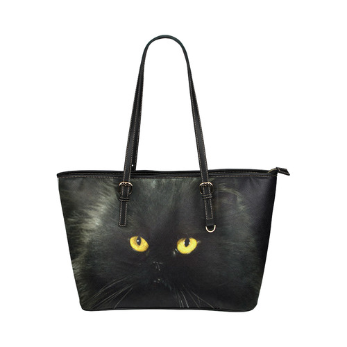 Black Cat Leather Tote Bag/Large (Model 1651)