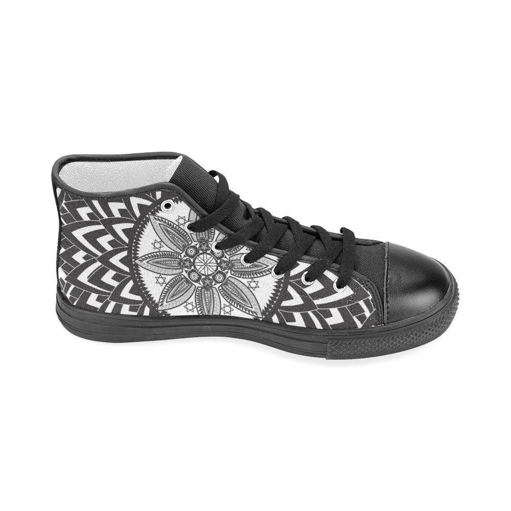 Black and white mandala Men’s Classic High Top Canvas Shoes (Model 017)