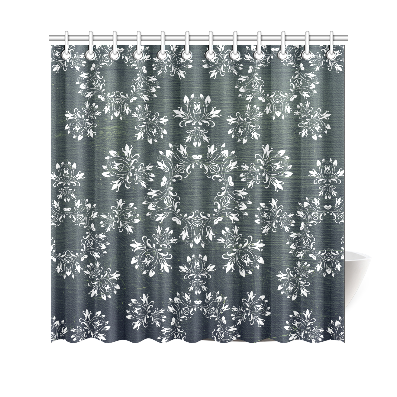 White and gray Flourish ornament mandala design Shower Curtain 69"x70"