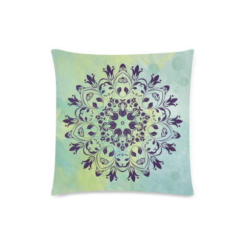 Flourish purple and blue watercolor mandala Custom Zippered Pillow Case 18"x18"(Twin Sides)