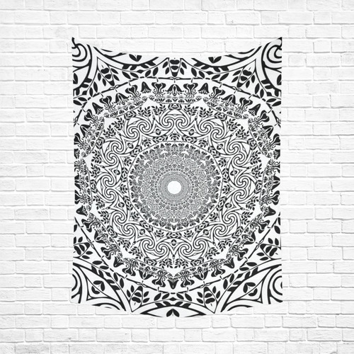 Deep black and white  mandala Cotton Linen Wall Tapestry 60"x 80"