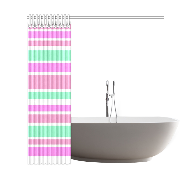 Pink Green Stripes Pattern Shower Curtain 69"x70"