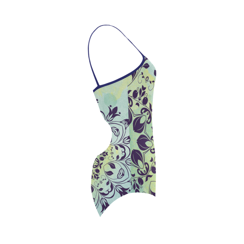 Flourish purple and blue watercolor mandala Strap Swimsuit ( Model S05)